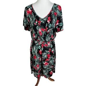 Naif Tropical Smocked Fit and Flare Flutter Sleeve Lightweight Dress Size L